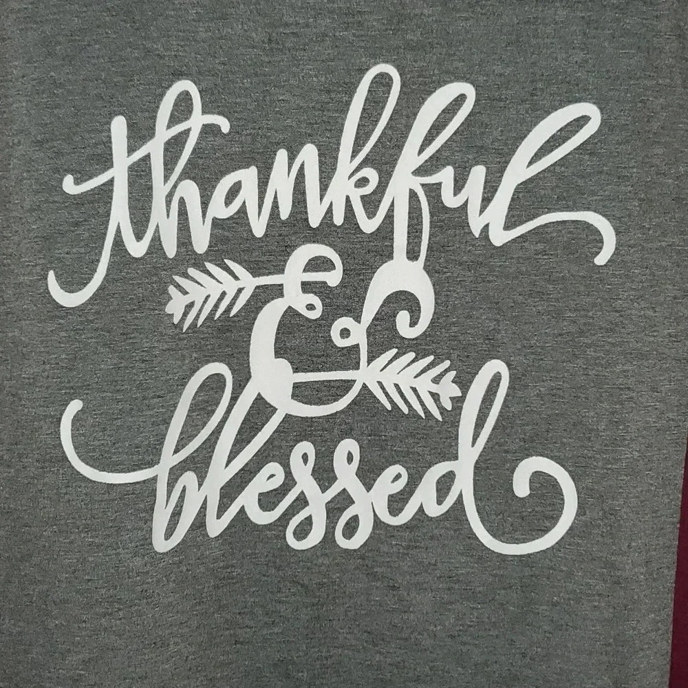 "Thankful and Blessed" Gray 3/4  Maroon Sleeve Womens Shirt Size XL - Picture 2 of 6